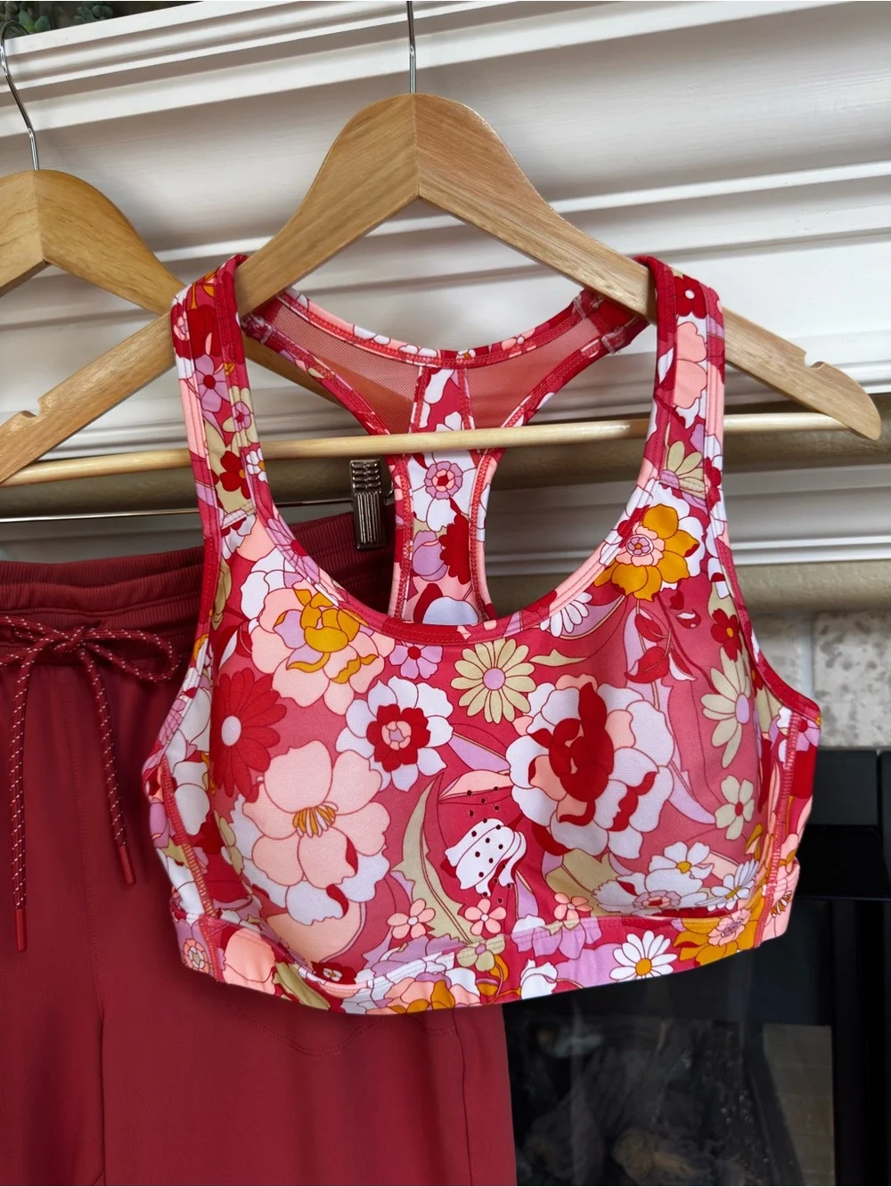 Avia Coral Floral 2-Piece Jogger & Sports Bra Set L Summer Athletic Athleisure